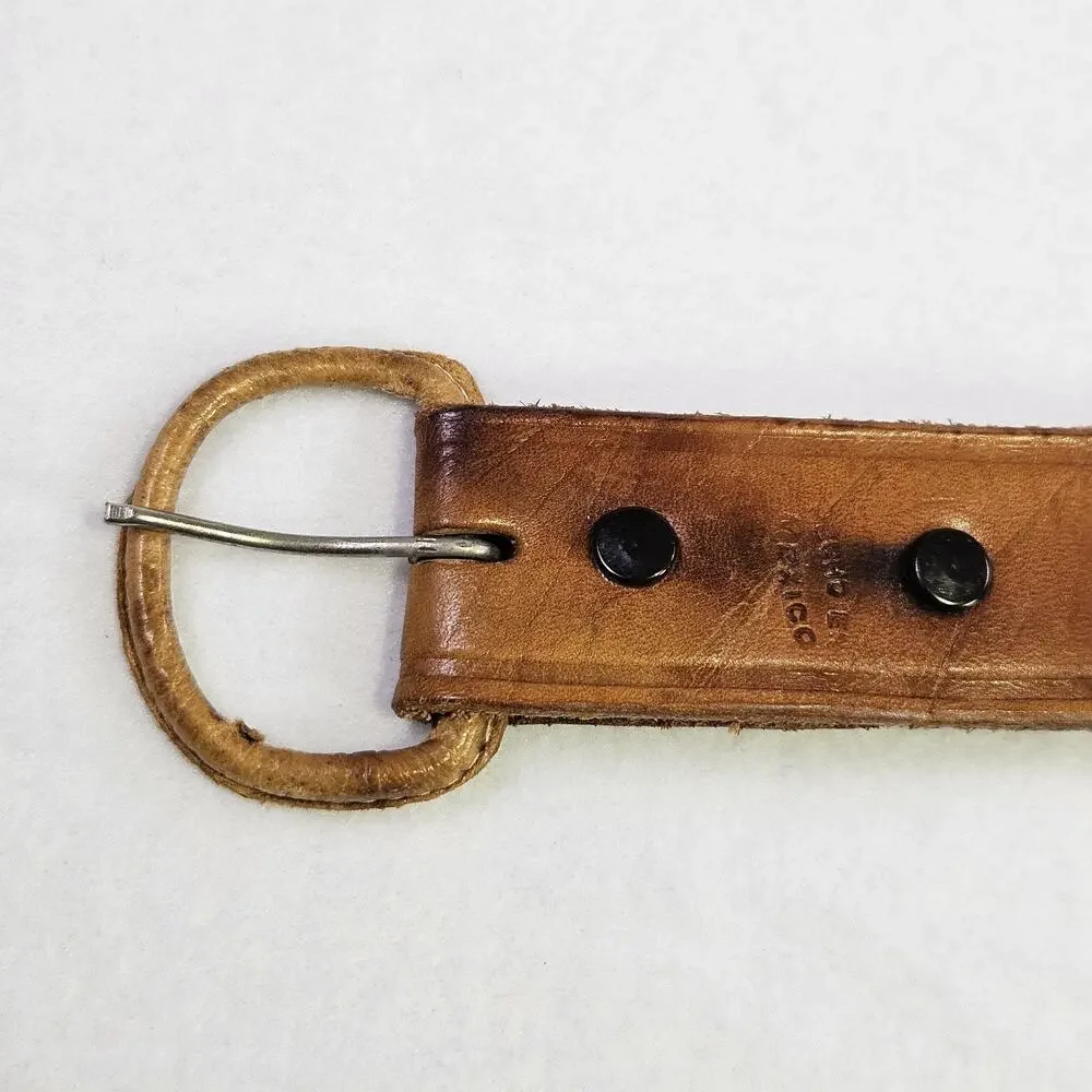 Vintage Tooled Leather Western Belt Mens 42 Boho Southwestern Removable Buckle